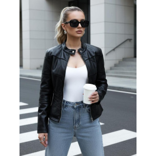 Ženska usnjena jakna s stoječim ovratnikom TY5455