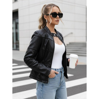 Ženska usnjena jakna s stoječim ovratnikom TY5455