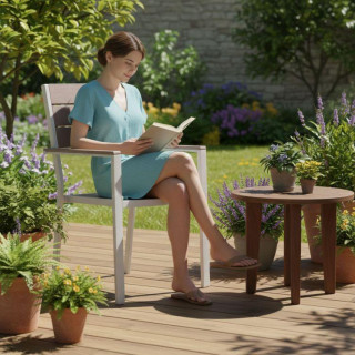 Komplet dveh bež in belih vrtnih stolov