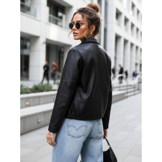 Ženska kratka črna usnjena jakna TY5629