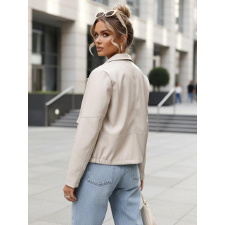 Ženska usnjena jakna v svetlo bež barvi TY5630