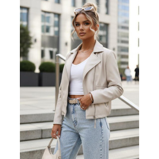 Ženska usnjena jakna v svetlo bež barvi TY5630