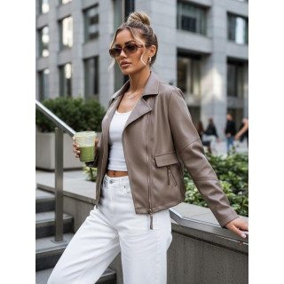 Rjava kratka ženska usnjena jakna TY5631