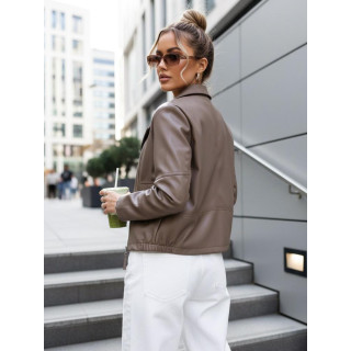 Rjava kratka ženska usnjena jakna TY5631