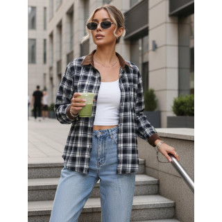 Ženska temno modra karo srajca DY0483