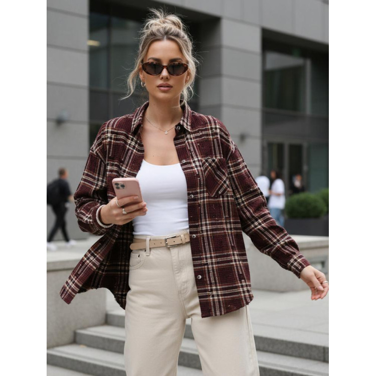 Ženska karo srajca v bordo barvi DY0484