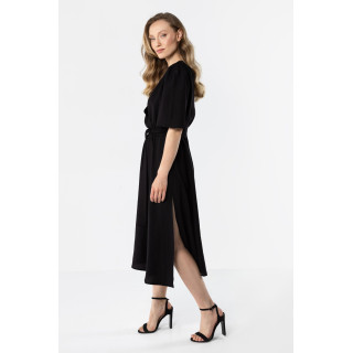 Ženska črna midi obleka z vezalkami