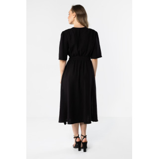 Ženska črna midi obleka z vezalkami