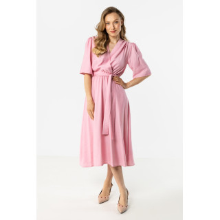 Roza ženska midi obleka z vezalkami
