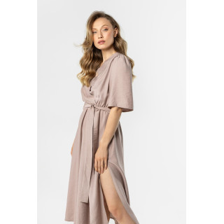 Ženska bež midi obleka z vezalkami