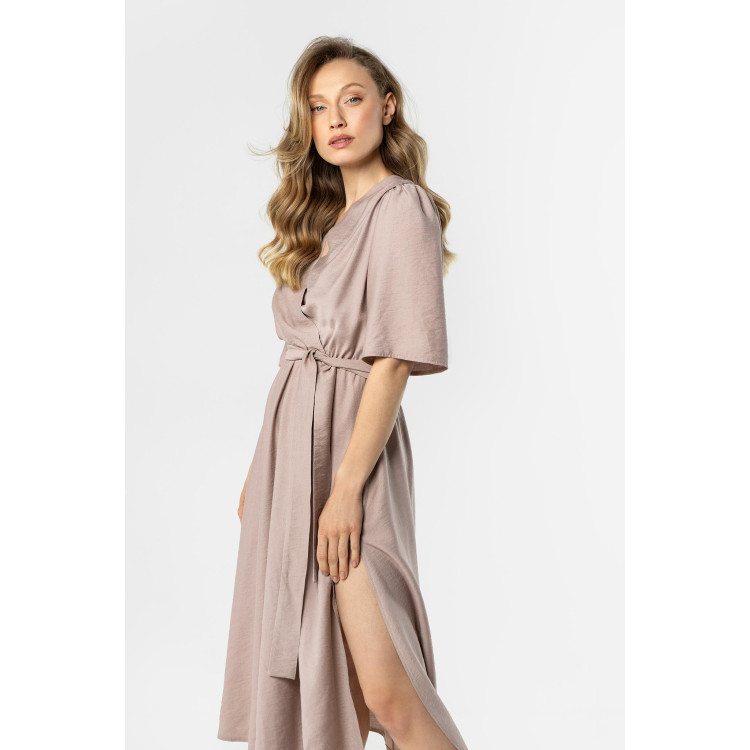 Ženska bež midi obleka z vezalkami