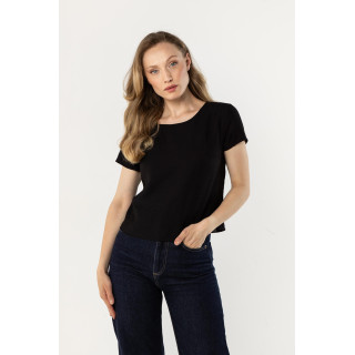 Ženska črna majica s polkrožnim izrezom