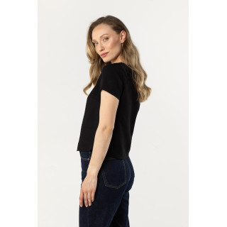Ženska črna majica s polkrožnim izrezom