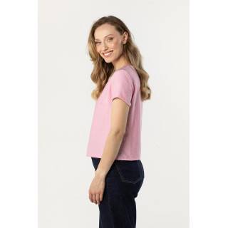 Roza ženska majica s polkrožnim izrezom