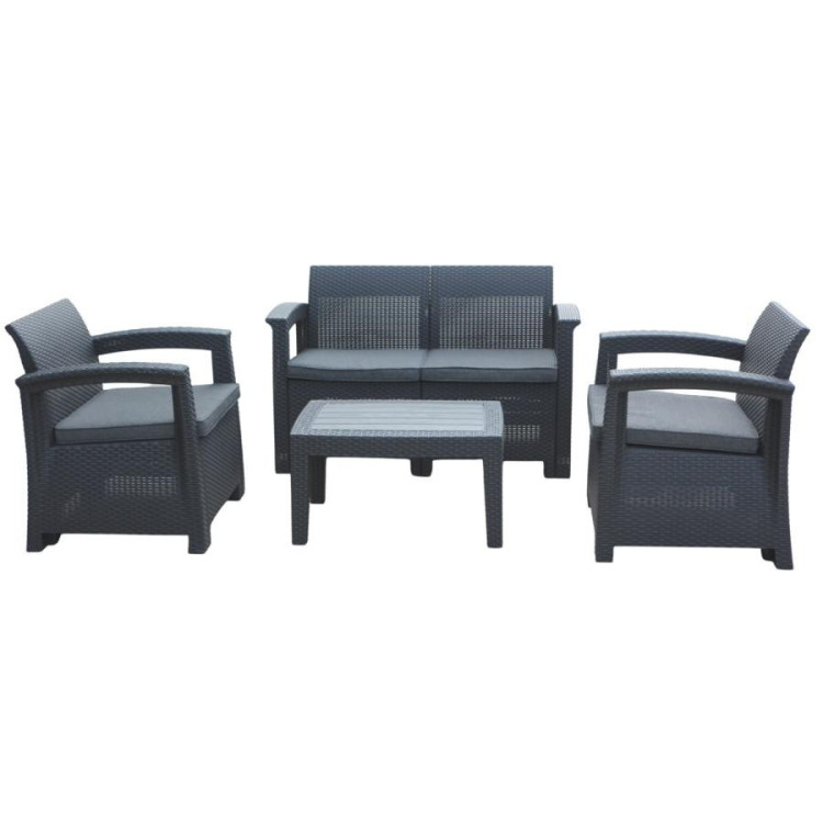 Vrtna garnitura - antracit (2 fotelja, miza, kavč)