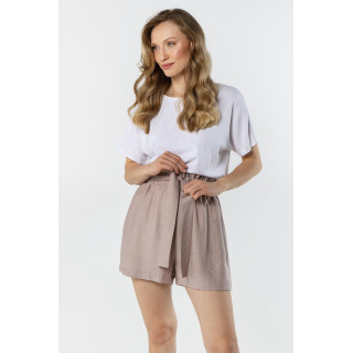 Ženske bež kratke hlače z visokim pasom