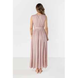 Ženska lanena obleka v roza barvi
