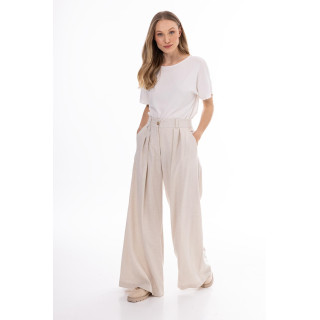 Široke bež ženske hlače z visokim pasom