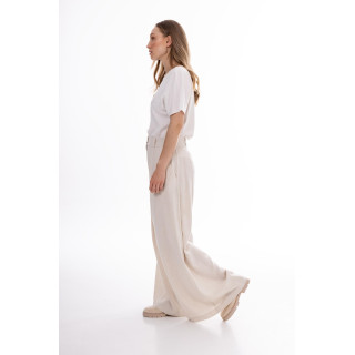 Široke bež ženske hlače z visokim pasom