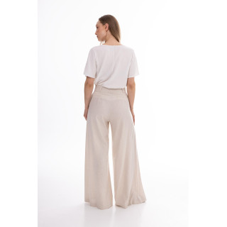 Široke bež ženske hlače z visokim pasom