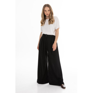 Črne ženske hlače širokih hlačnic z visokim pasom