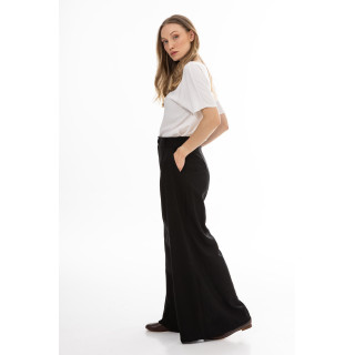 Črne ženske hlače širokih hlačnic z visokim pasom