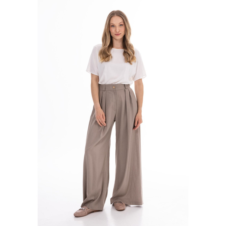 Ženske temno bež hlače s širokimi hlačnicami