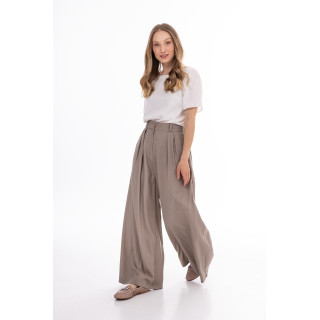 Ženske temno bež hlače s širokimi hlačnicami