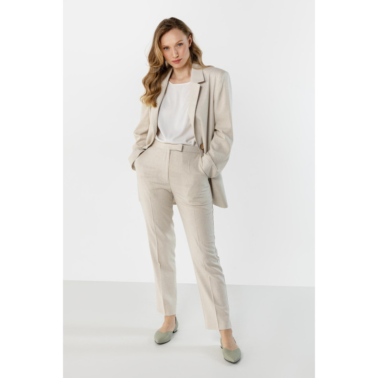 Ženske lanene hlače v bež barvi