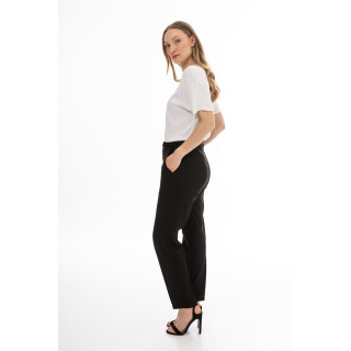 Črne lanene ženske hlače