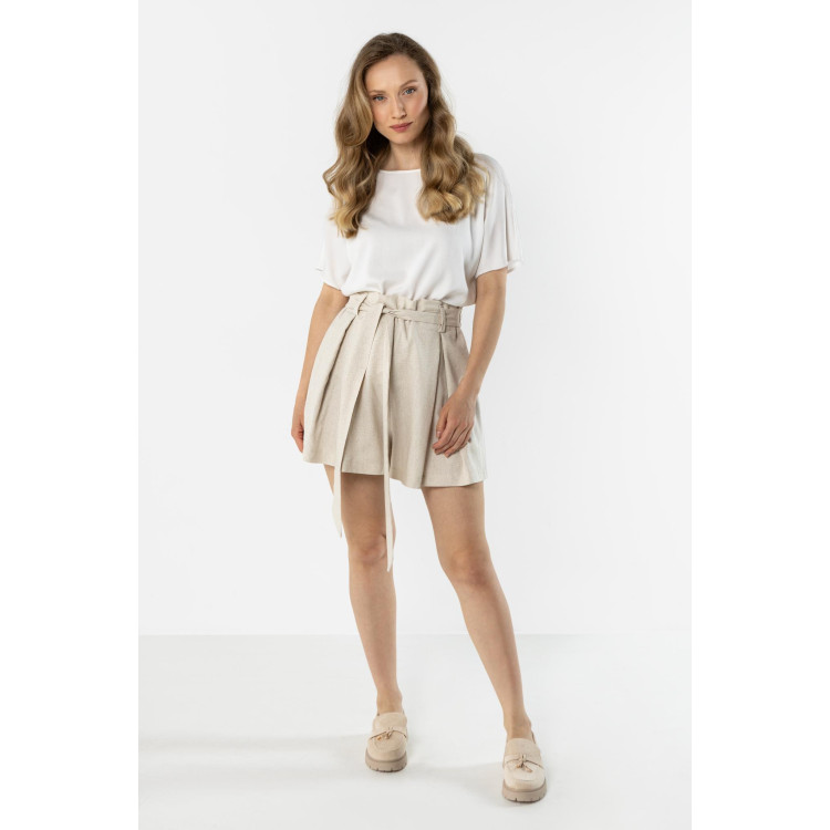 Ženske bež lanene kratke hlače z vezalkami