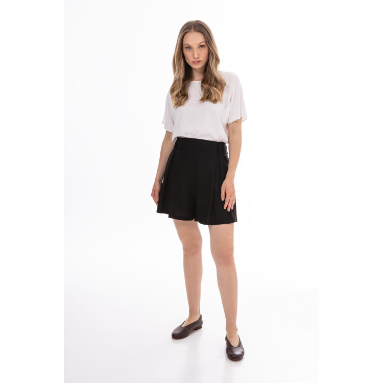 Ženske črne lanene kratke hlače z vezalkami