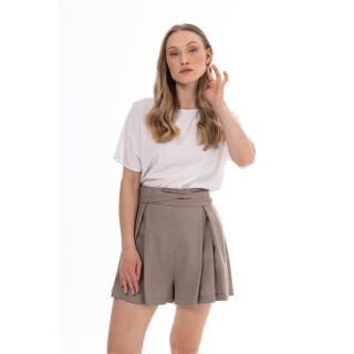Temno bež ženske lanene kratke hlače z vezalkami