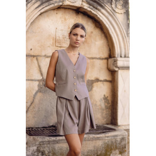 Temno bež ženske lanene kratke hlače z vezalkami