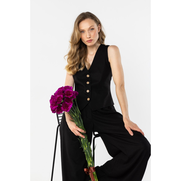 Ženski laneni telovnik v črni barvi