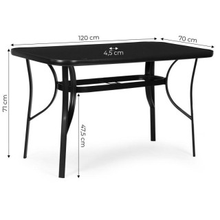Črna vrtna miza z odprtino za senčnik - 120x70 cm