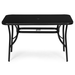 Črna vrtna miza z odprtino za senčnik - 140x80 cm