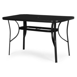 Črna vrtna miza z odprtino za senčnik - 140x80 cm