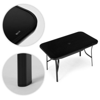 Črna vrtna miza z odprtino za senčnik - 140x80 cm