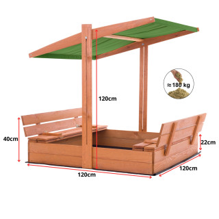 Impregniran peskovnik s streho z UV filtrom - 120x120 cm