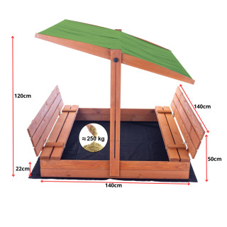 Impregniran peskovnik s streho z UV filtrom - 140x140 cm