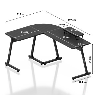 Huzaro črna gaming kotna miza HERO 6.0 BLACK
