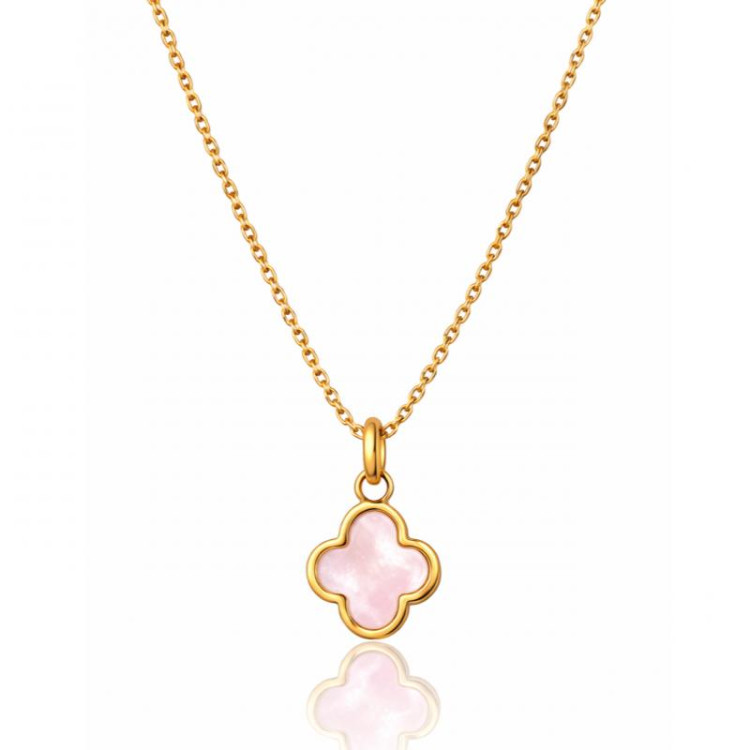 Ženska ogrlica z rožnato štiriperesno deteljico