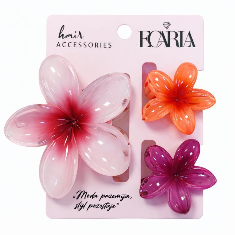 Komplet 3 pisanih ombre sponk za lase - rože