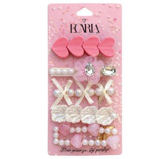 Komplet 5 sponk za lase z biseri in srčki