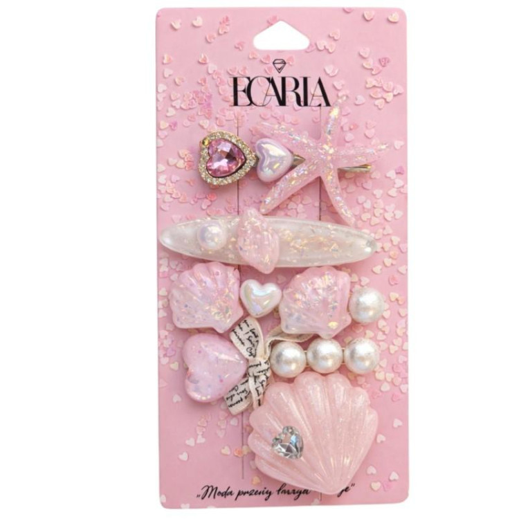 Komplet 5 sponk za lase z biseri in školjkami