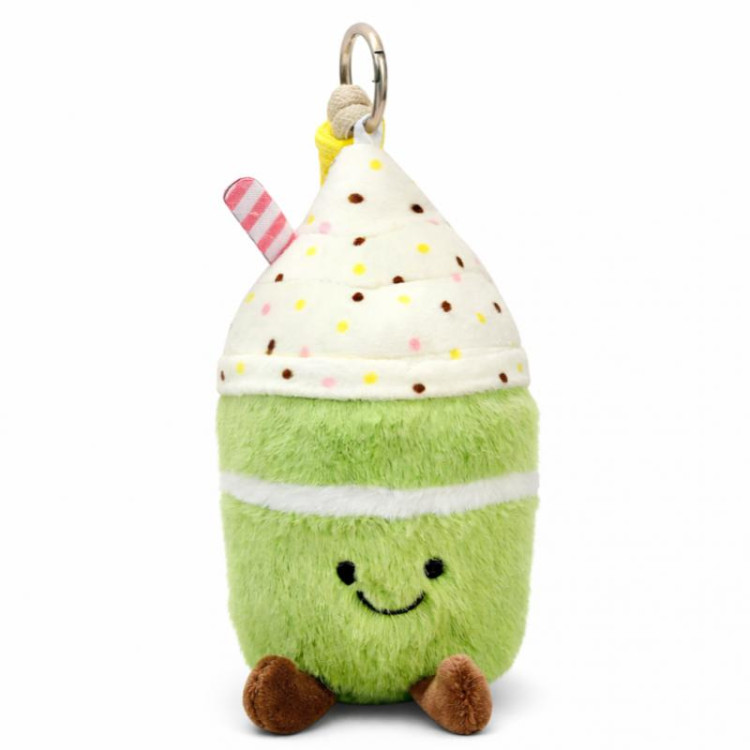 Plišasti obesek za ključe iz matcha z nasmehom in stepeno smetano