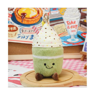 Plišasti obesek za ključe iz matcha z nasmehom in stepeno smetano