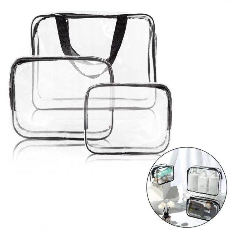 Komplet 3 prozornih kozmetičnih torbic