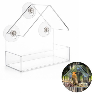 Prozorna krmilnica za ptice s priseski za okno